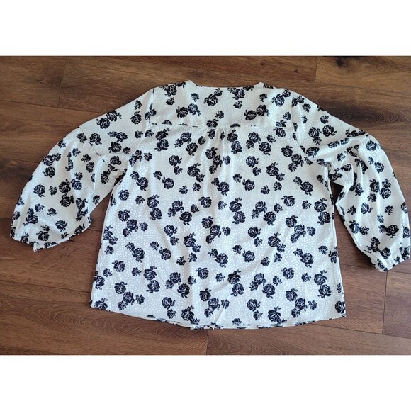 Lane Bryant Blouse Size 16 Button Up Black White Floral Balloon Sleeve Boho Top - Picture 10 of 16